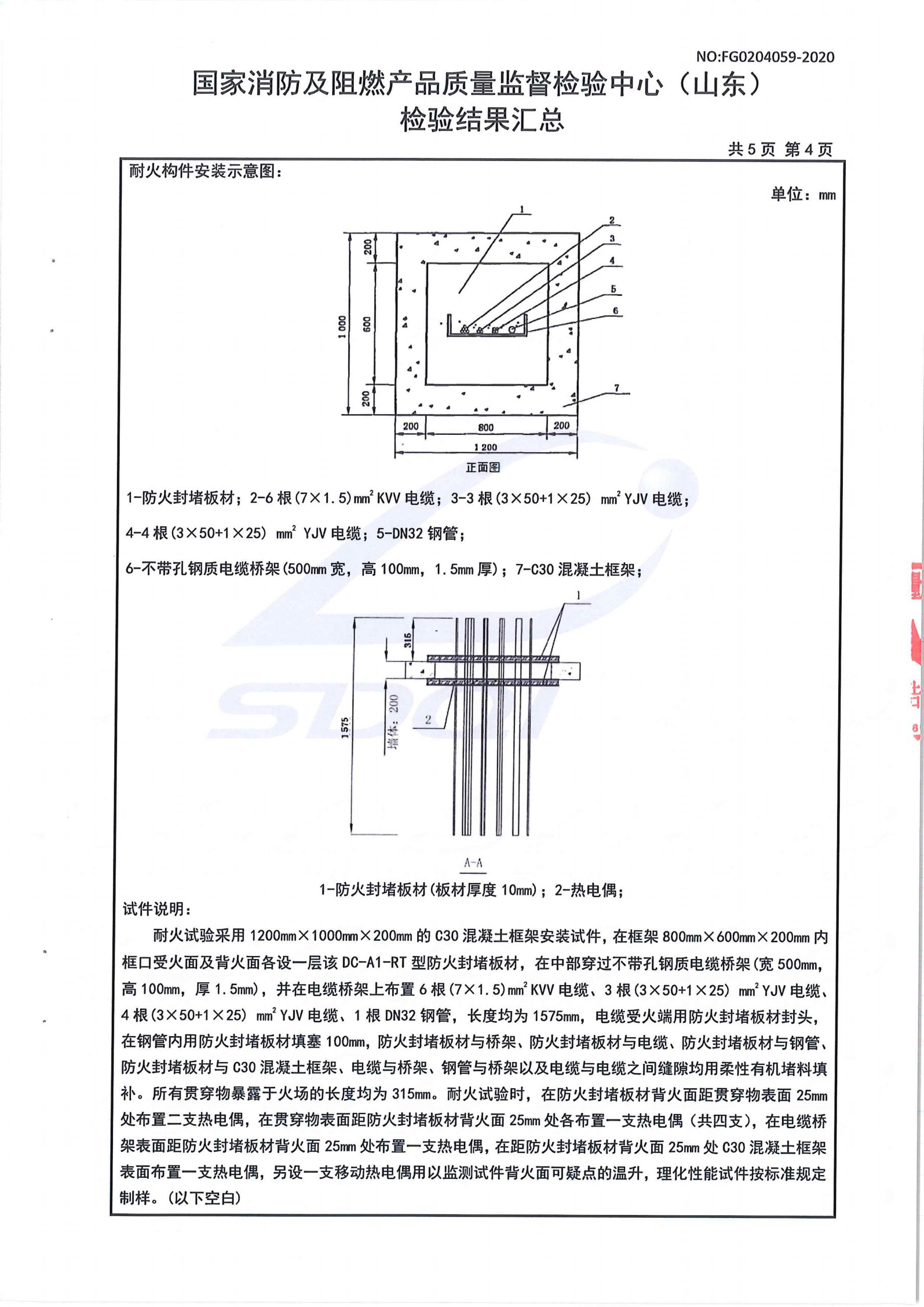 防火封堵板材DC-A1型式试验报告
